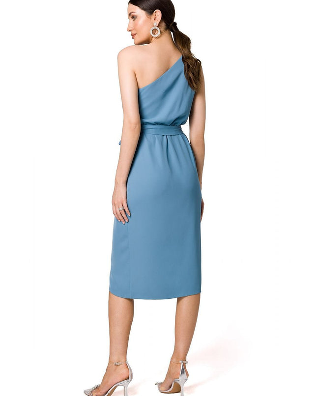 Robe asymĂ©trique drapĂ©e bleue