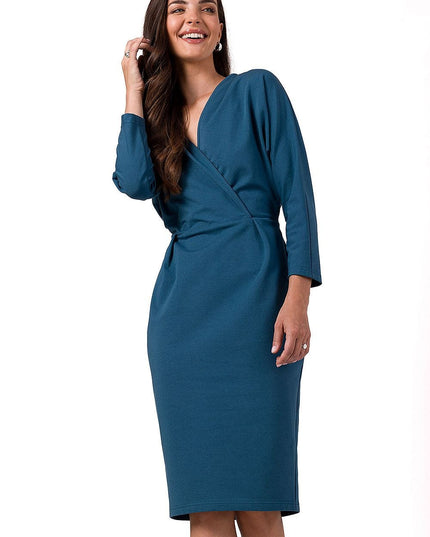 Robe élégante bleu manches chauve-souris