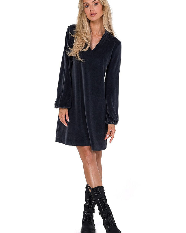 Robe velours trapèze manches longues