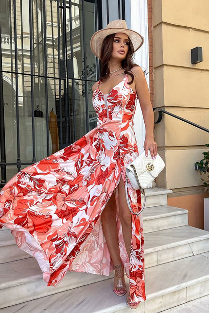 Robe longue florale en satin