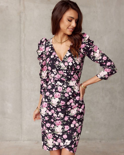 Robe courte à fleurs roses