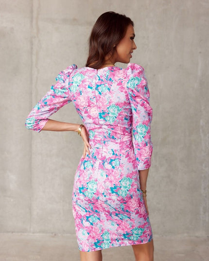 Robe courte à fleurs roses