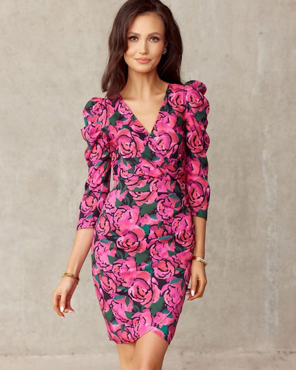 Robe courte à fleurs roses