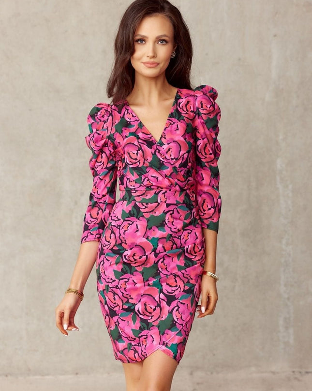 Robe courte à fleurs roses