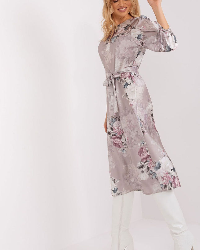 Robe droite fleurs manches 3/4