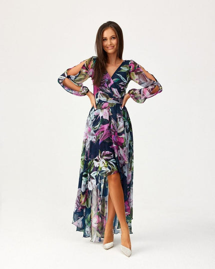 Robe asymétrique longue imprimée