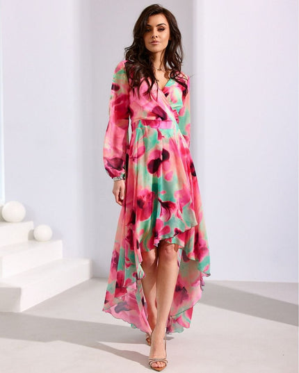 Robe asymétrique longue imprimée