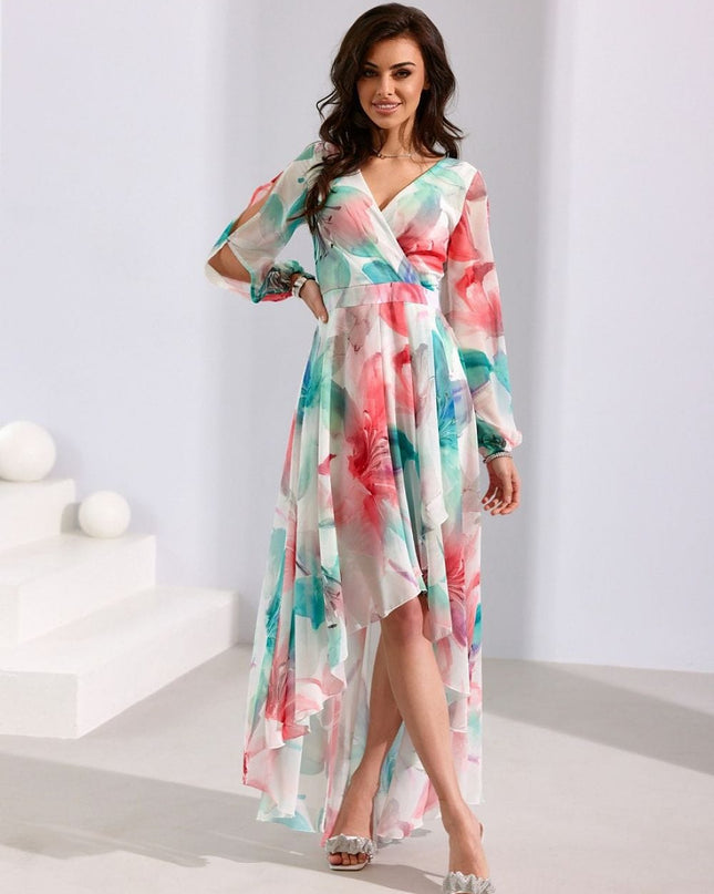Robe asymétrique longue imprimée