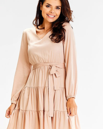 Robe évasée bleu manches longues
