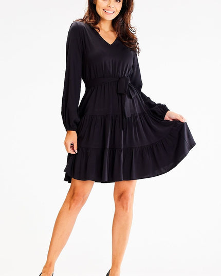 Robe évasée bleu manches longues