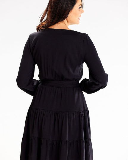 Robe évasée bleu manches longues