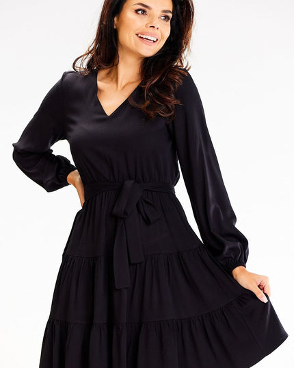 Robe évasée bleu manches longues