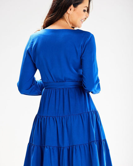 Robe évasée bleu manches longues