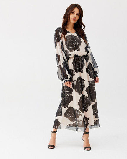 Robe longue à motifs en soie