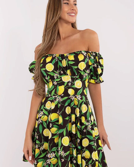 Robe évasée imprimé citron