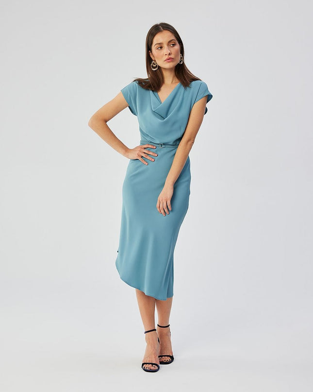 Robe midi élégante encolure aquatique