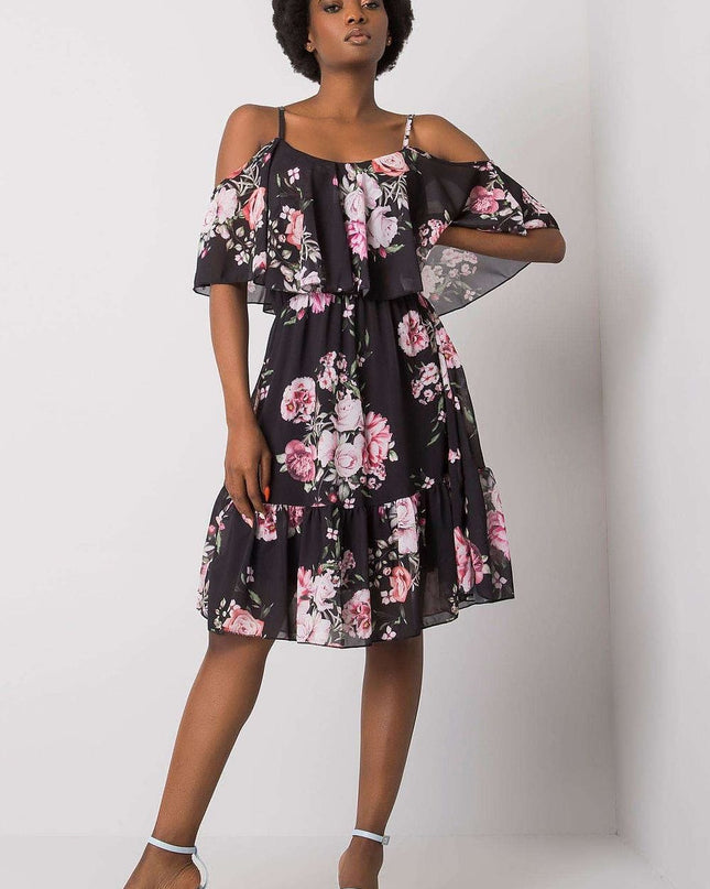 Robe fleurie noire à volant