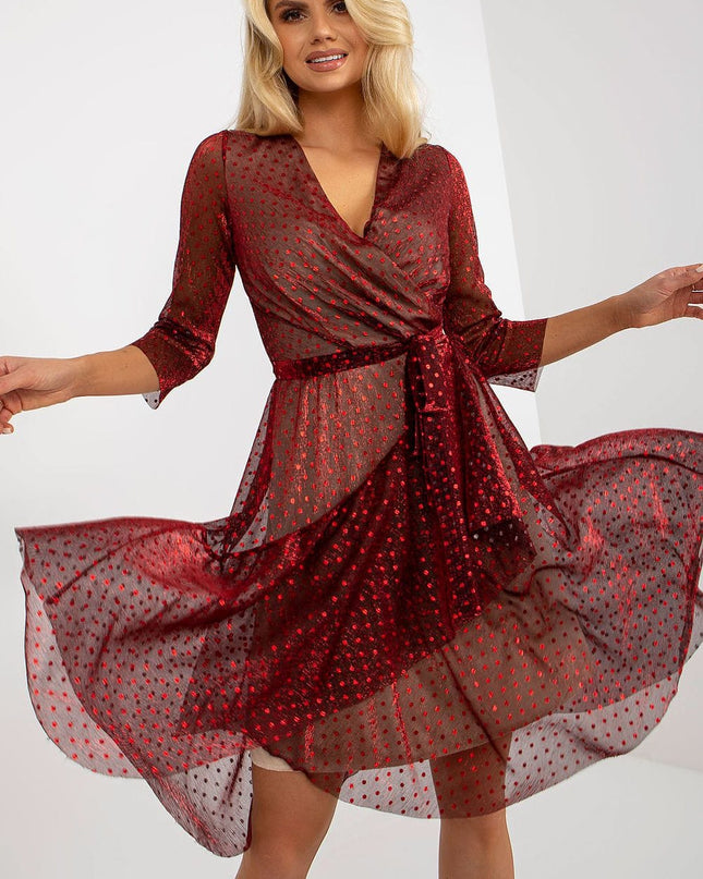 Robe cocktail rouge Ă  pois