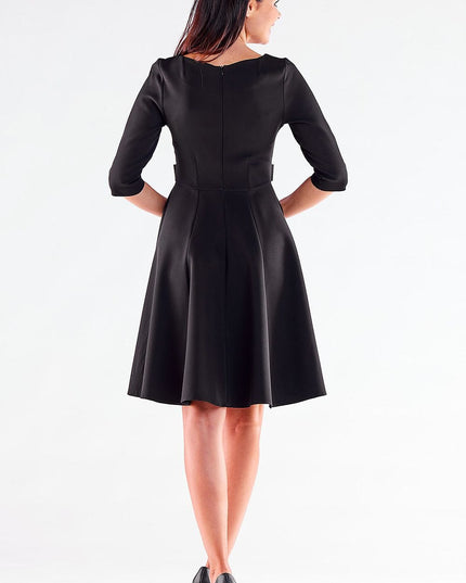 Robe évasée rouge manches courtes