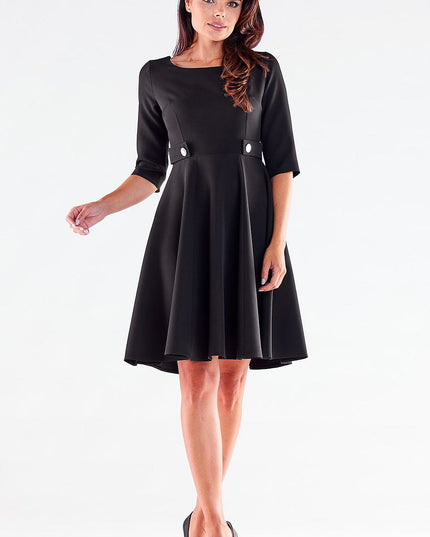 Robe évasée rouge manches courtes