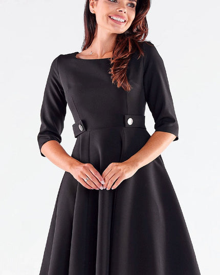 Robe évasée rouge manches courtes