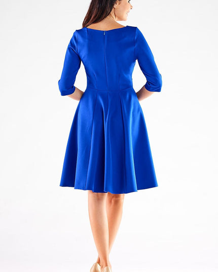 Robe évasée rouge manches courtes