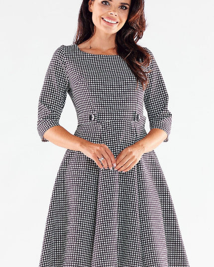 Robe évasée rouge manches courtes