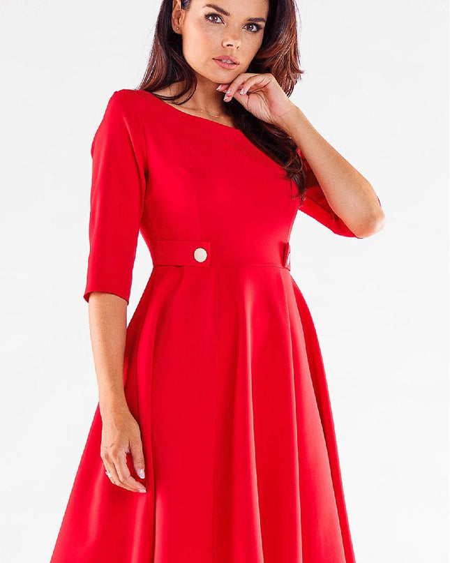 Robe évasée rouge manches courtes