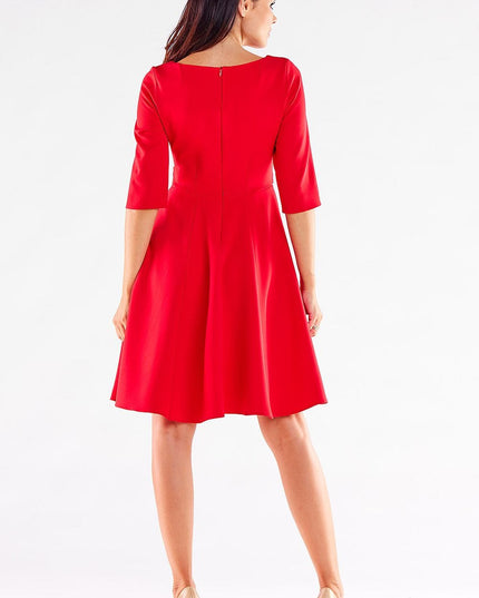 Robe évasée rouge manches courtes